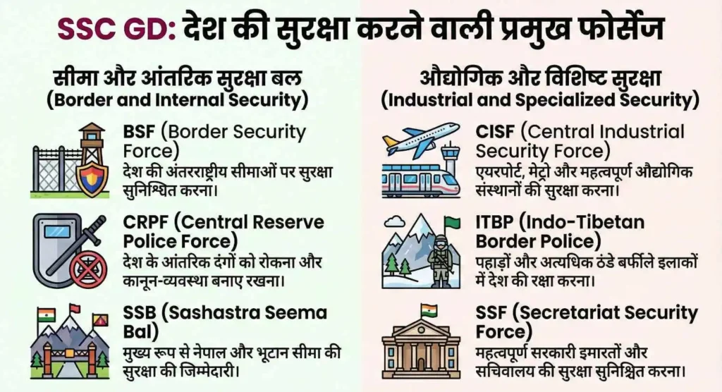 SSC GD में कौन-कौन सी फोर्स आती हैं